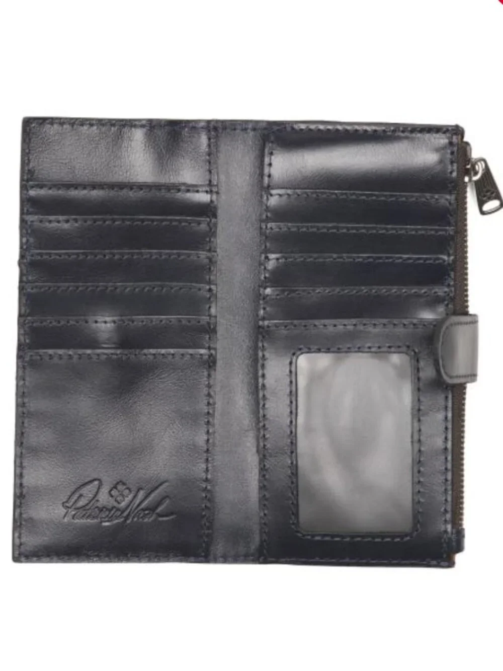 Patricia Nash Nazari Floral Leather Bi-Fold Wallet RFID Renaiss Revival Blue